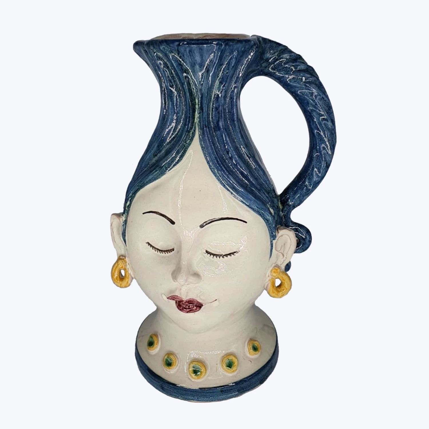 Hand-Painted Blue-Haired Lady Jug 3 Hand-Painted Blue-Haired Lady Jug