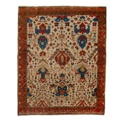 Ivory And Red Antique Karabagh Rug - 4'3" X 5'3"