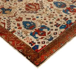 Ivory And Red Antique Karabagh Rug - 4'3" X 5'3" 9 Ivory And Red Antique Karabagh Rug - 4'3" X 5'3" -Home Comprehensive Shop 3037429 3