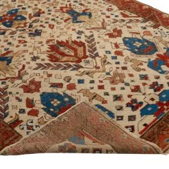 Ivory And Red Antique Karabagh Rug - 4'3" X 5'3" 10 Ivory And Red Antique Karabagh Rug - 4'3" X 5'3" -Home Comprehensive Shop 3037429 4