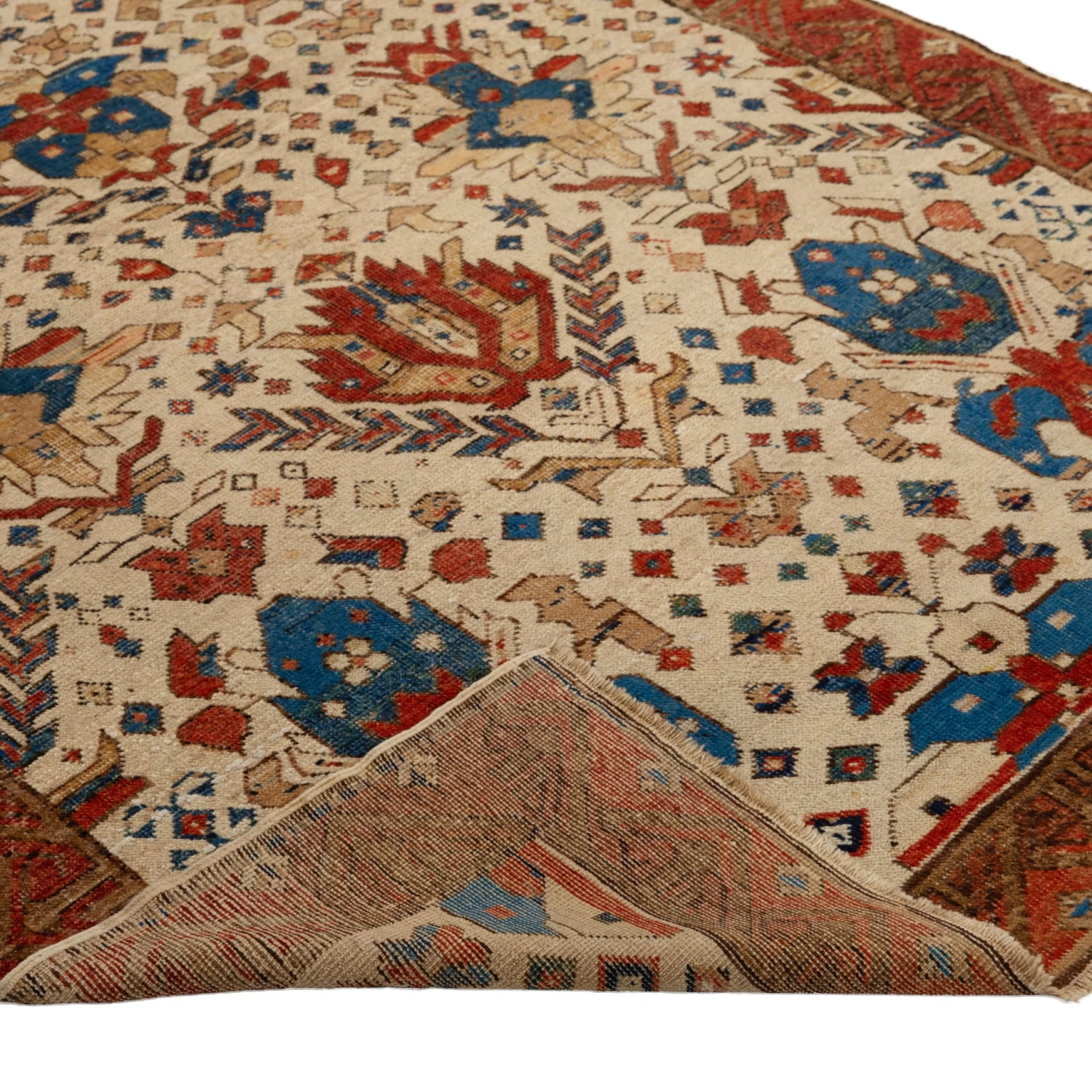 Ivory And Red Antique Karabagh Rug - 4'3" X 5'3" 6 Ivory And Red Antique Karabagh Rug - 4'3" X 5'3" - Image 4