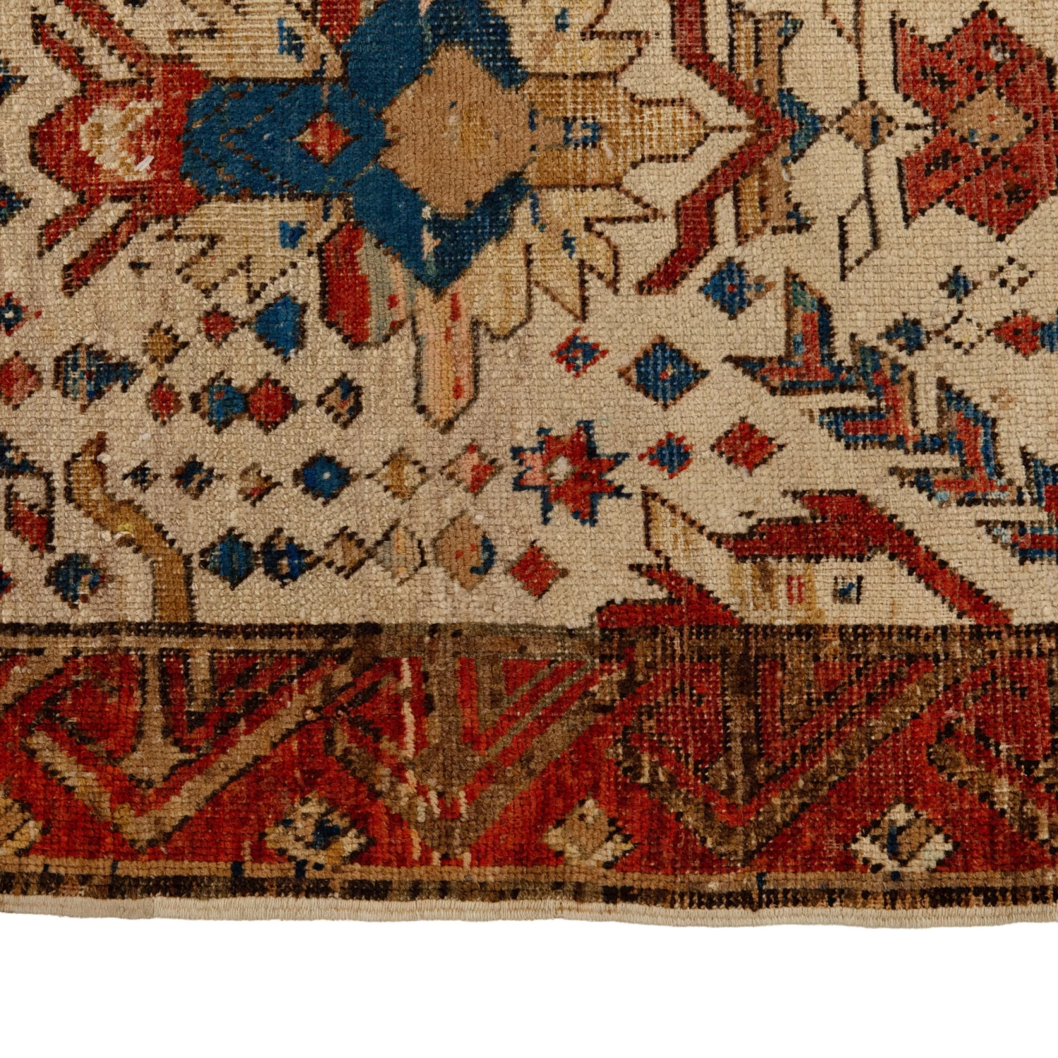 Ivory And Red Antique Karabagh Rug - 4'3" X 5'3" 7 Ivory And Red Antique Karabagh Rug - 4'3" X 5'3" - Image 5