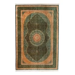 Green Antique Qum Silk Persian Rug - 6' X 9'