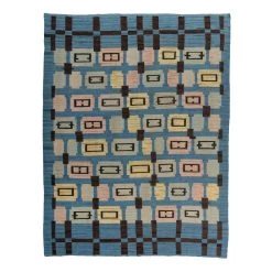 Blue Mid-Century Flatweave Wool Rug - 8' X 10'