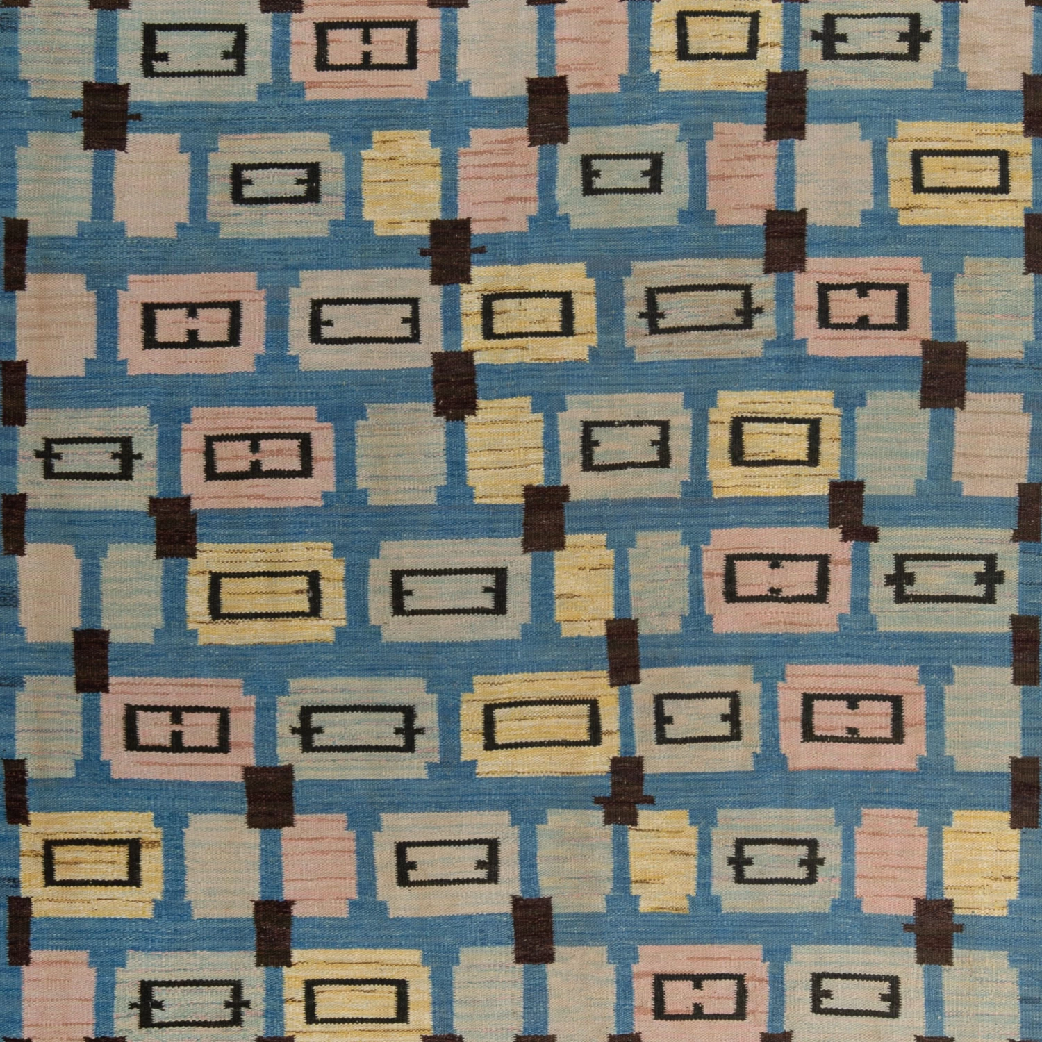Blue Mid-Century Flatweave Wool Rug - 8' X 10' 4 Blue Mid-Century Flatweave Wool Rug - 8' X 10' - Image 2