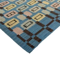 Blue Mid-Century Flatweave Wool Rug - 8' X 10' 9 Blue Mid-Century Flatweave Wool Rug - 8' X 10' -Home Comprehensive Shop 3037462 3