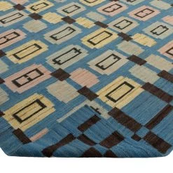 Blue Mid-Century Flatweave Wool Rug - 8' X 10' 10 Blue Mid-Century Flatweave Wool Rug - 8' X 10' -Home Comprehensive Shop 3037462 4