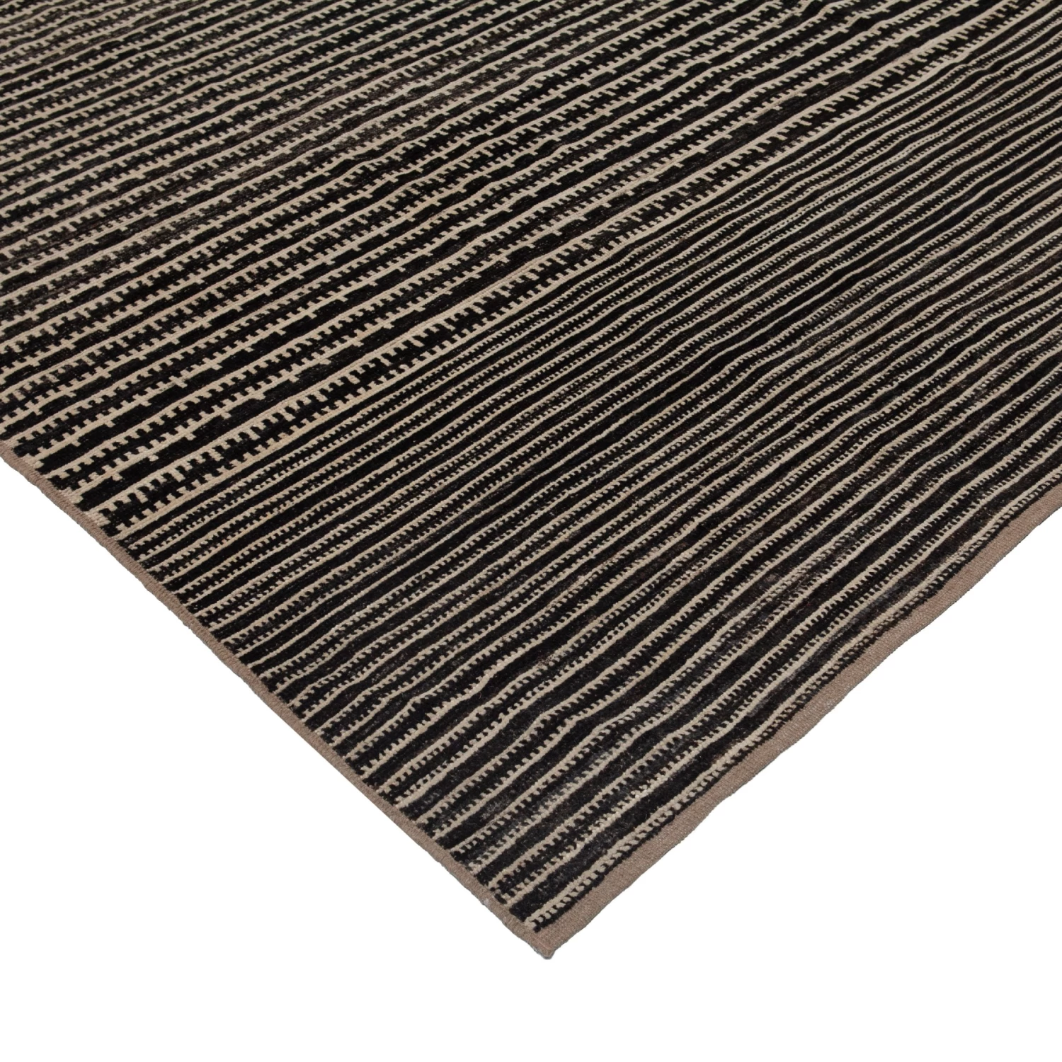 Black And Beige Zameen Transitional Wool Rug - 11'8" X 15'8" 5 Black And Beige Zameen Transitional Wool Rug - 11'8" X 15'8" - Image 3