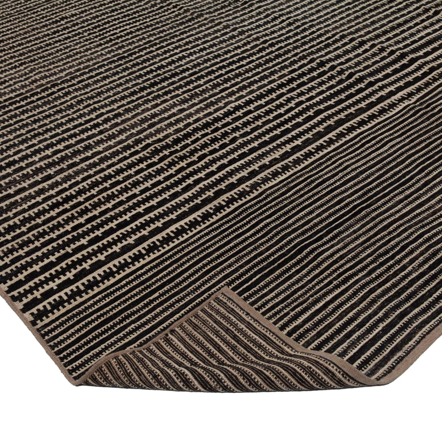 Black And Beige Zameen Transitional Wool Rug - 11'8" X 15'8" 6 Black And Beige Zameen Transitional Wool Rug - 11'8" X 15'8" - Image 4