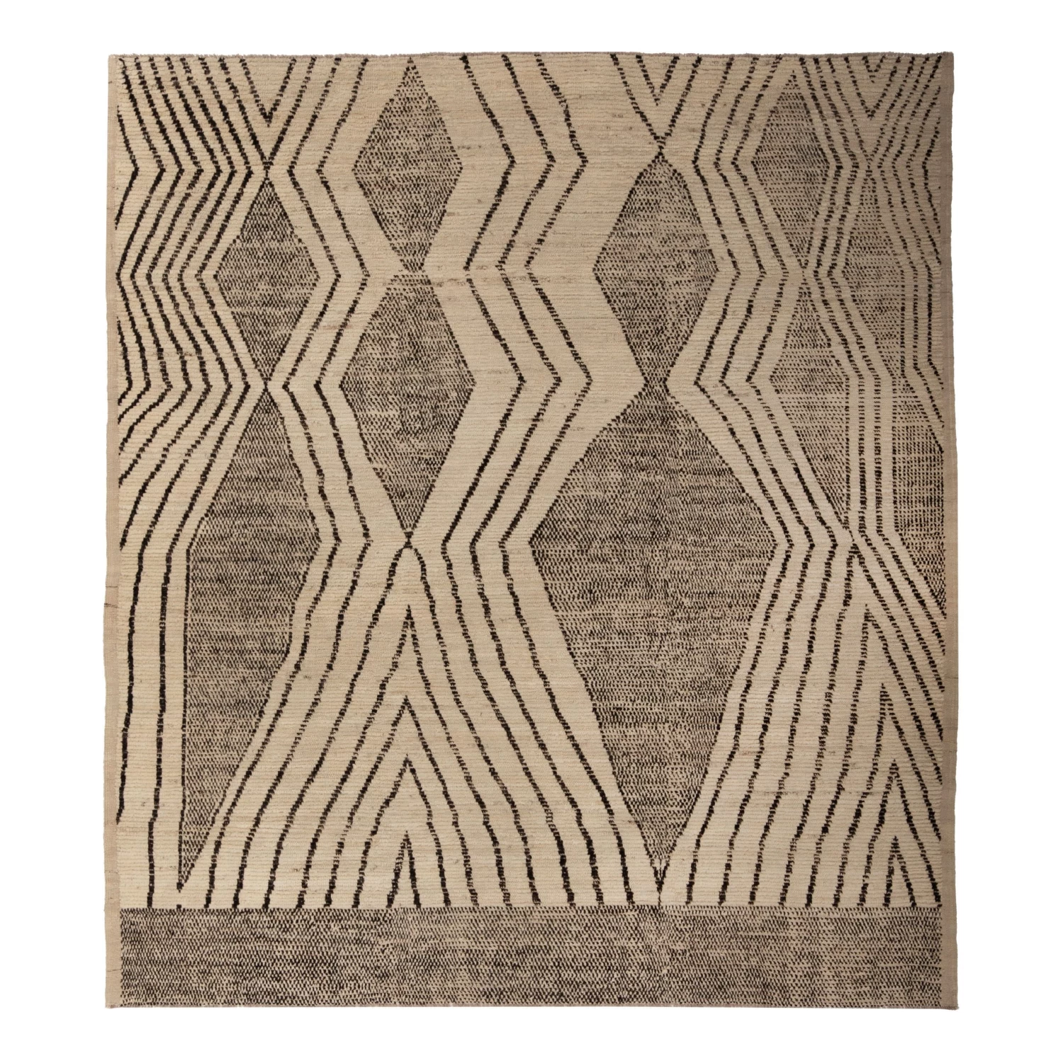Black And White Zameen Modern Wool Rug - 8'10" X 9'7" 3 Black And White Zameen Modern Wool Rug - 8'10" X 9'7"