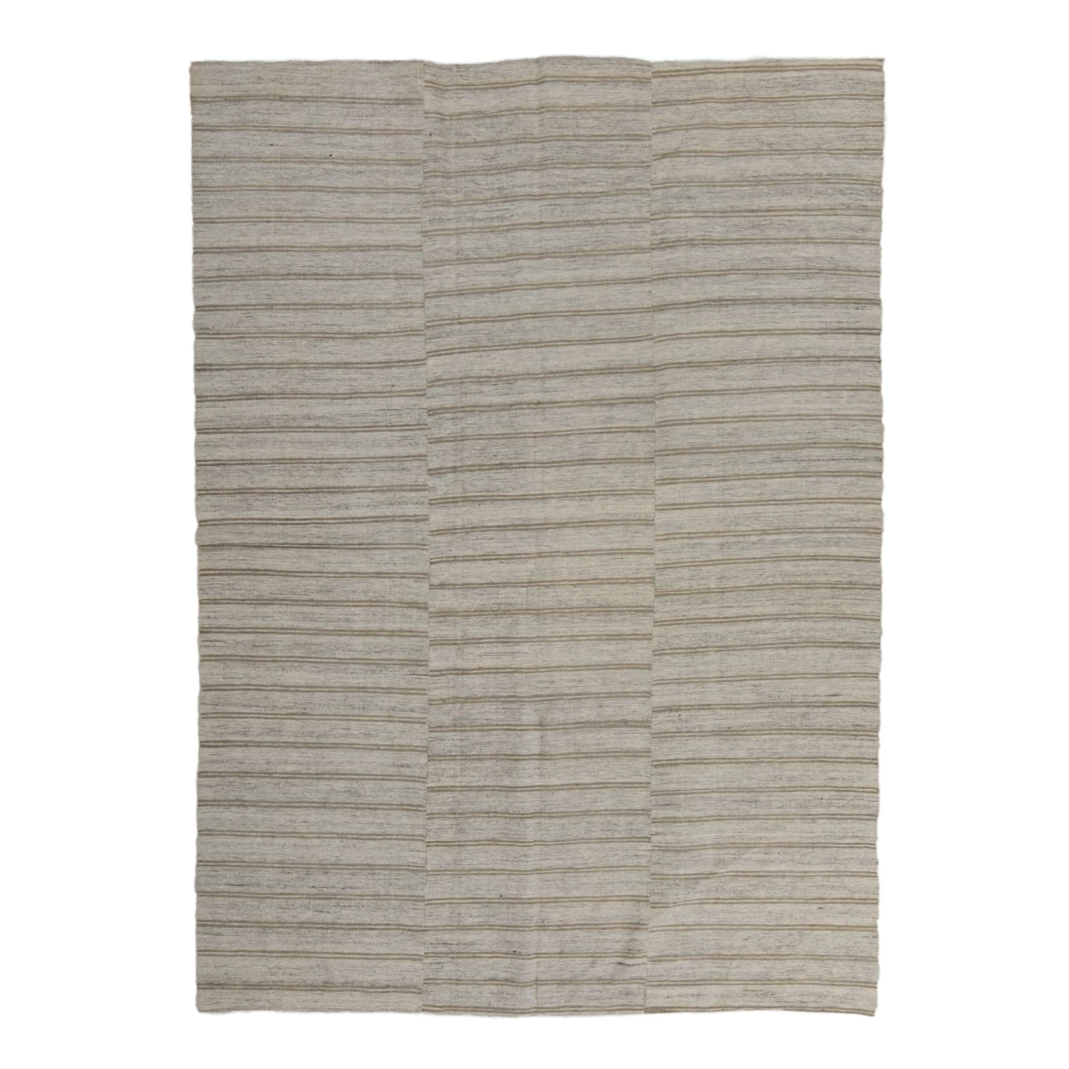 Grey Striped Turkish Flatweave Wool Rug - 6' X 8'4" 3 Grey Striped Turkish Flatweave Wool Rug - 6' X 8'4"