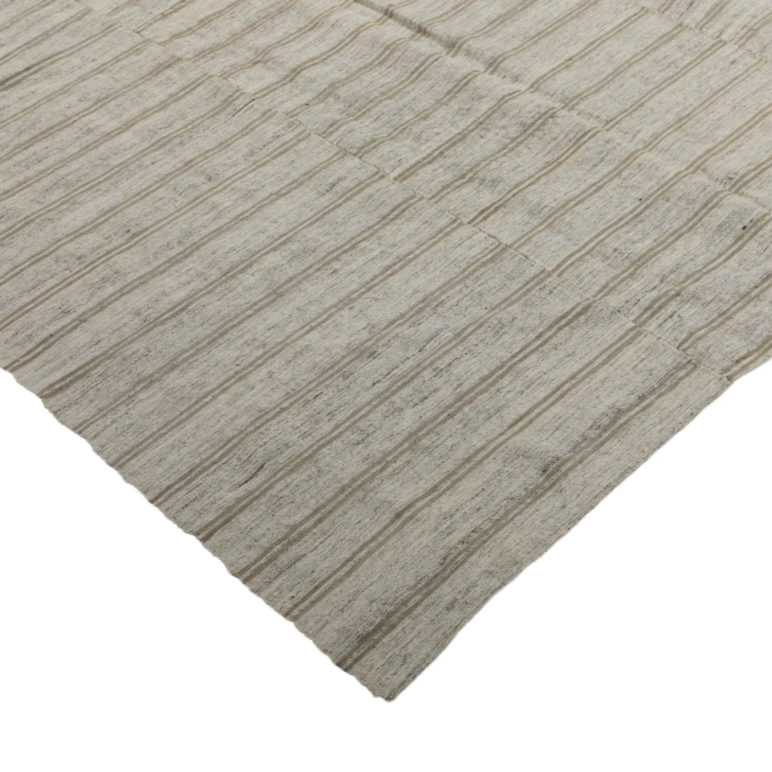 Grey Striped Turkish Flatweave Wool Rug - 6' X 8'4" 5 Grey Striped Turkish Flatweave Wool Rug - 6' X 8'4" - Image 3