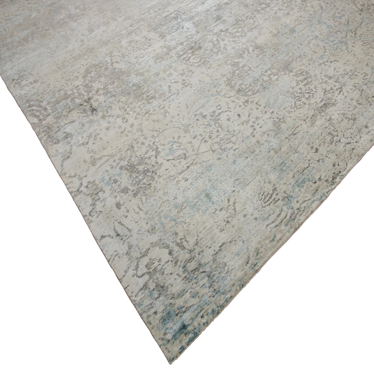 Blue And Grey Samoke Transitional Silk Rug - 8'11" X 12' 8 Blue And Grey Samoke Transitional Silk Rug - 8'11" X 12' - Image 6