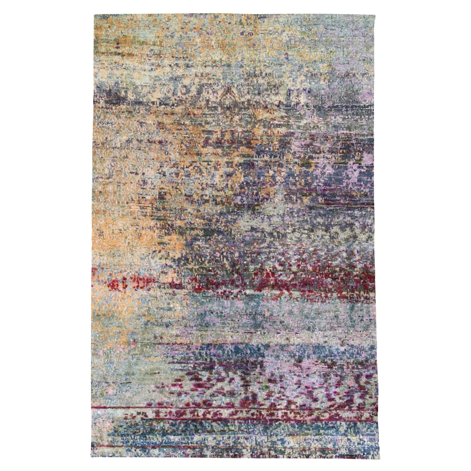 Multicolored Transitional Silk Rug - 6' X 9'5" 3 Multicolored Transitional Silk Rug - 6' X 9'5"