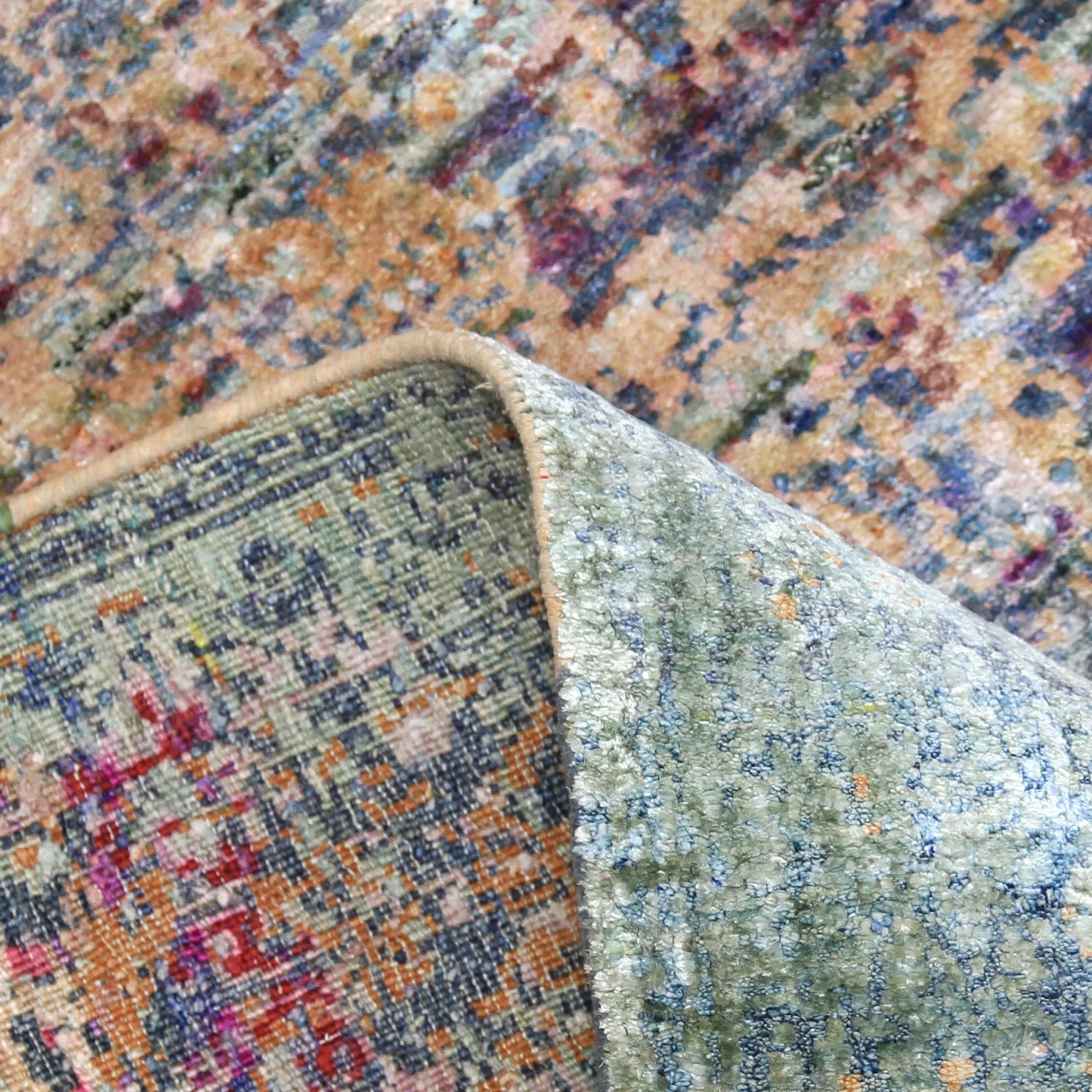 Multicolored Transitional Silk Rug - 6' X 9'5" 8 Multicolored Transitional Silk Rug - 6' X 9'5" - Image 6