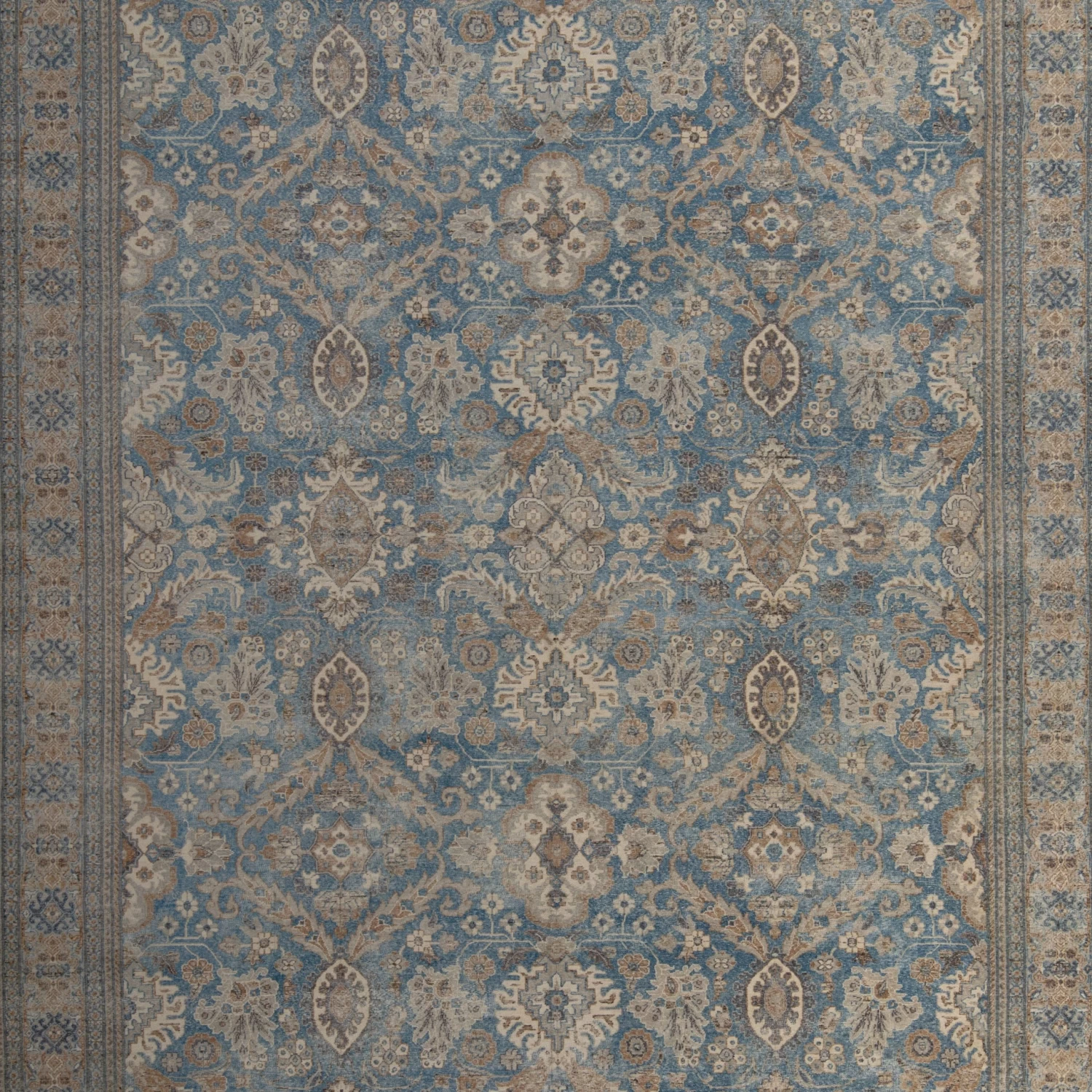 Blue And Taupe Distressed Traditional Wool Rug - 10'x14' 4 Blue And Taupe Distressed Traditional Wool Rug - 10'x14' - Image 2