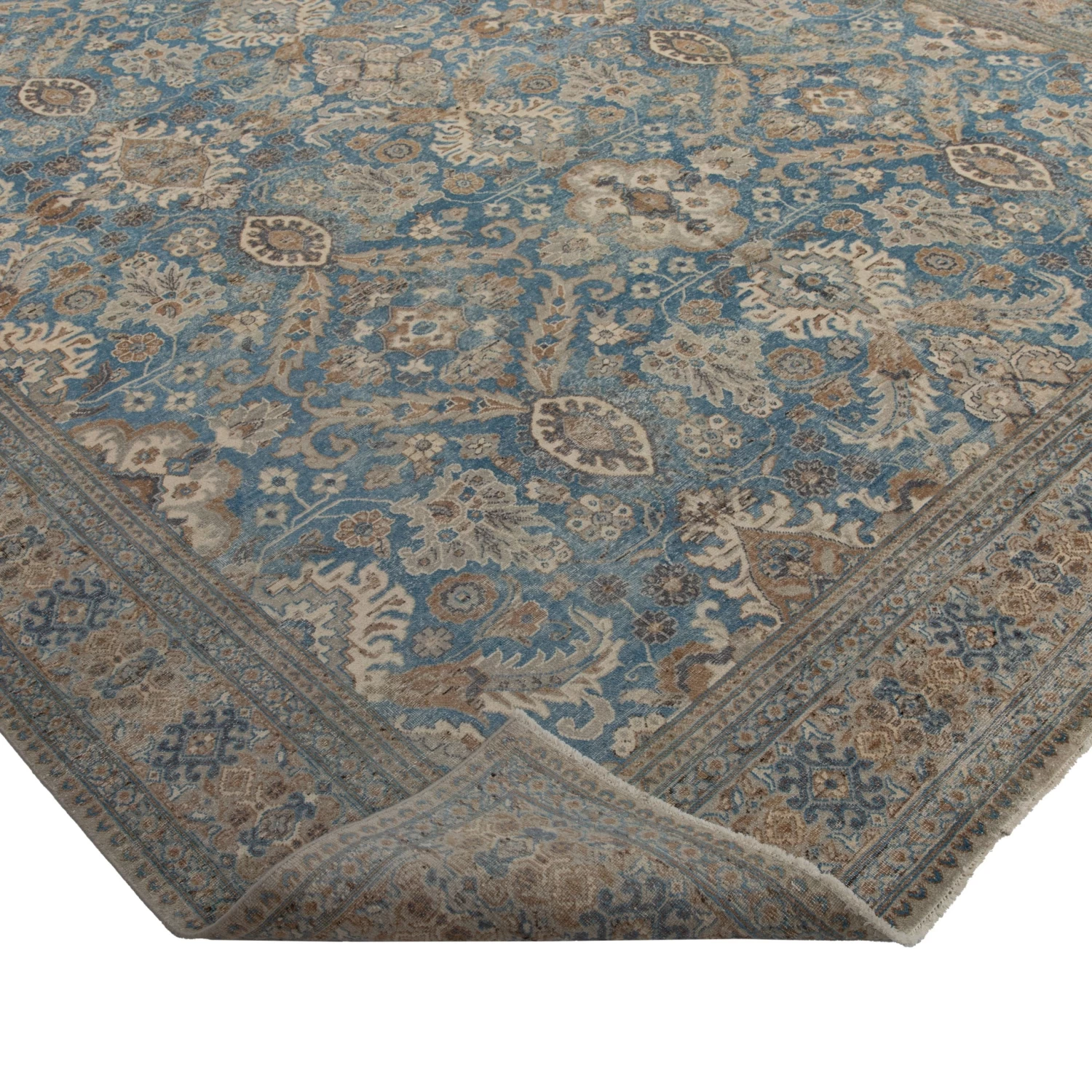 Blue And Taupe Distressed Traditional Wool Rug - 10'x14' 6 Blue And Taupe Distressed Traditional Wool Rug - 10'x14' - Image 4
