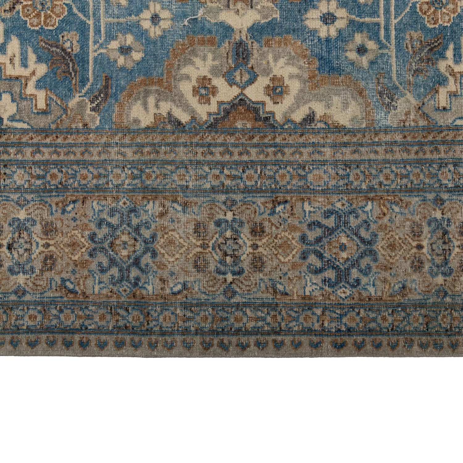 Blue And Taupe Distressed Traditional Wool Rug - 10'x14' 7 Blue And Taupe Distressed Traditional Wool Rug - 10'x14' - Image 5