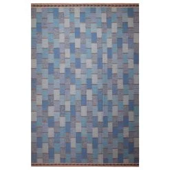 Blue Geometric Swedish Style Wool Kilim Rug - 11'8" X 17'10"