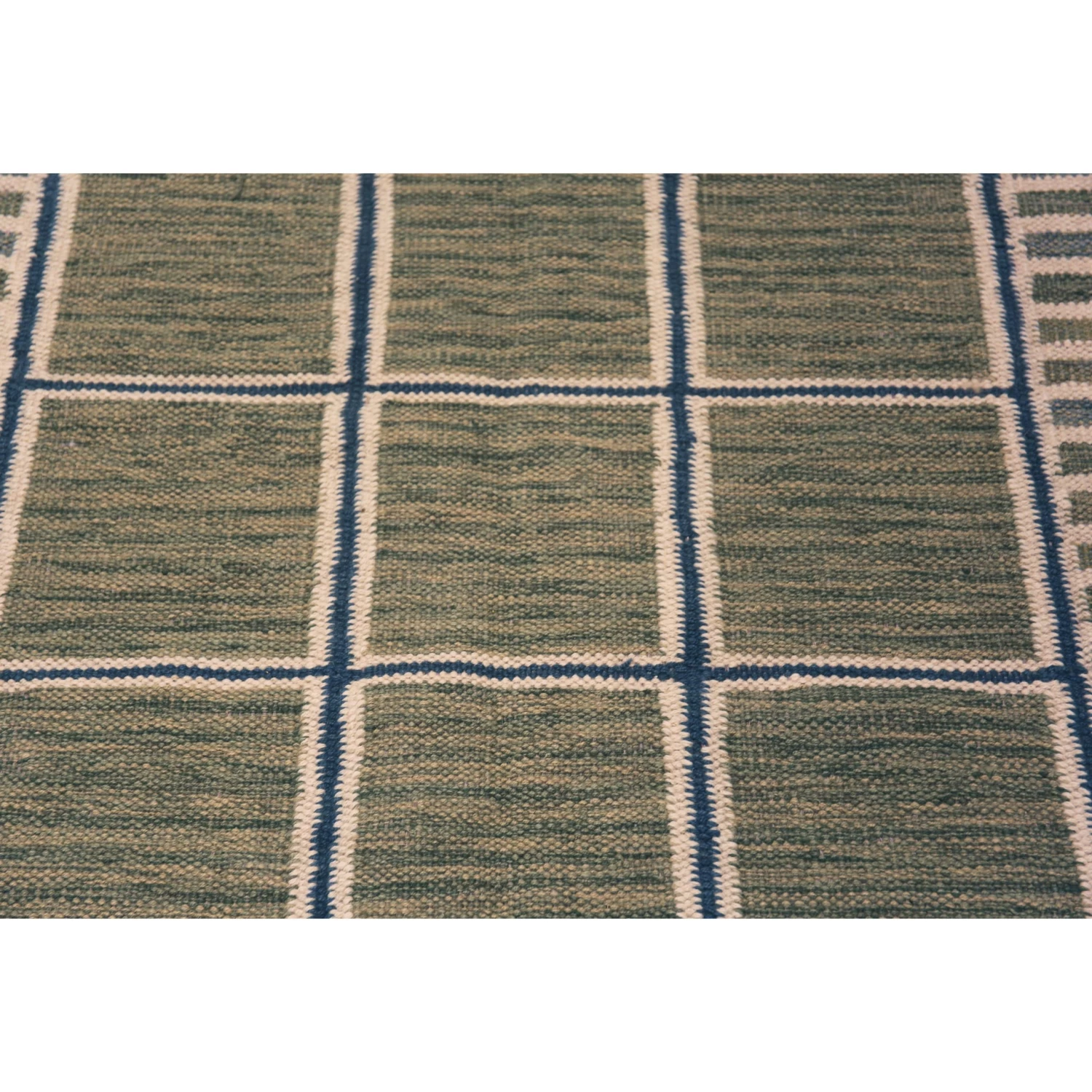 Blue Geometric Swedish Wool Kilim Rug - 6' X 9' 4 Blue Geometric Swedish Wool Kilim Rug - 6' X 9' - Image 2