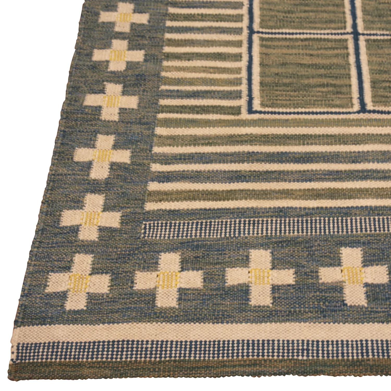 Blue Geometric Swedish Wool Kilim Rug - 6' X 9' 5 Blue Geometric Swedish Wool Kilim Rug - 6' X 9' - Image 3