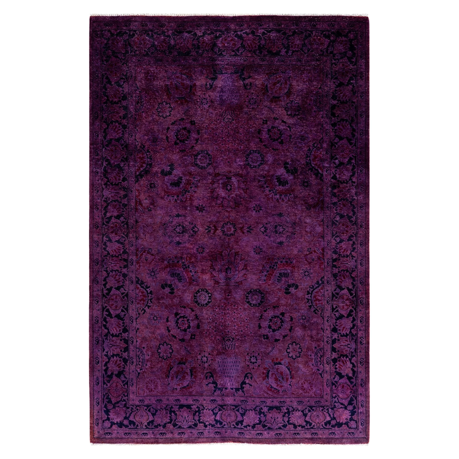 Purple Overdyed Wool Rug - 4'3" X 6'4" 3 Purple Overdyed Wool Rug - 4'3" X 6'4"