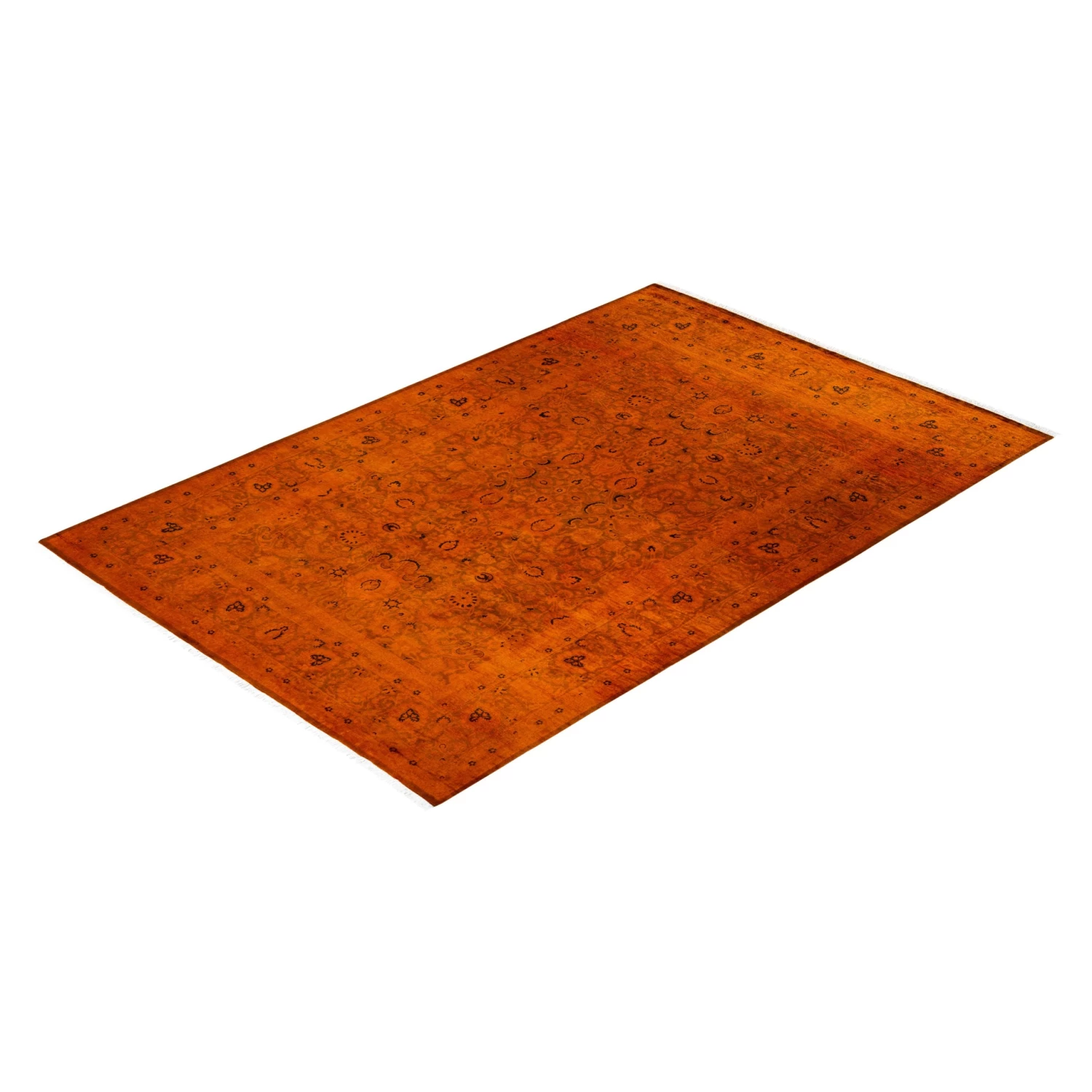 Orange Overdyed Wool Rug - 6' X 9'2" 5 Orange Overdyed Wool Rug - 6' X 9'2" - Image 3