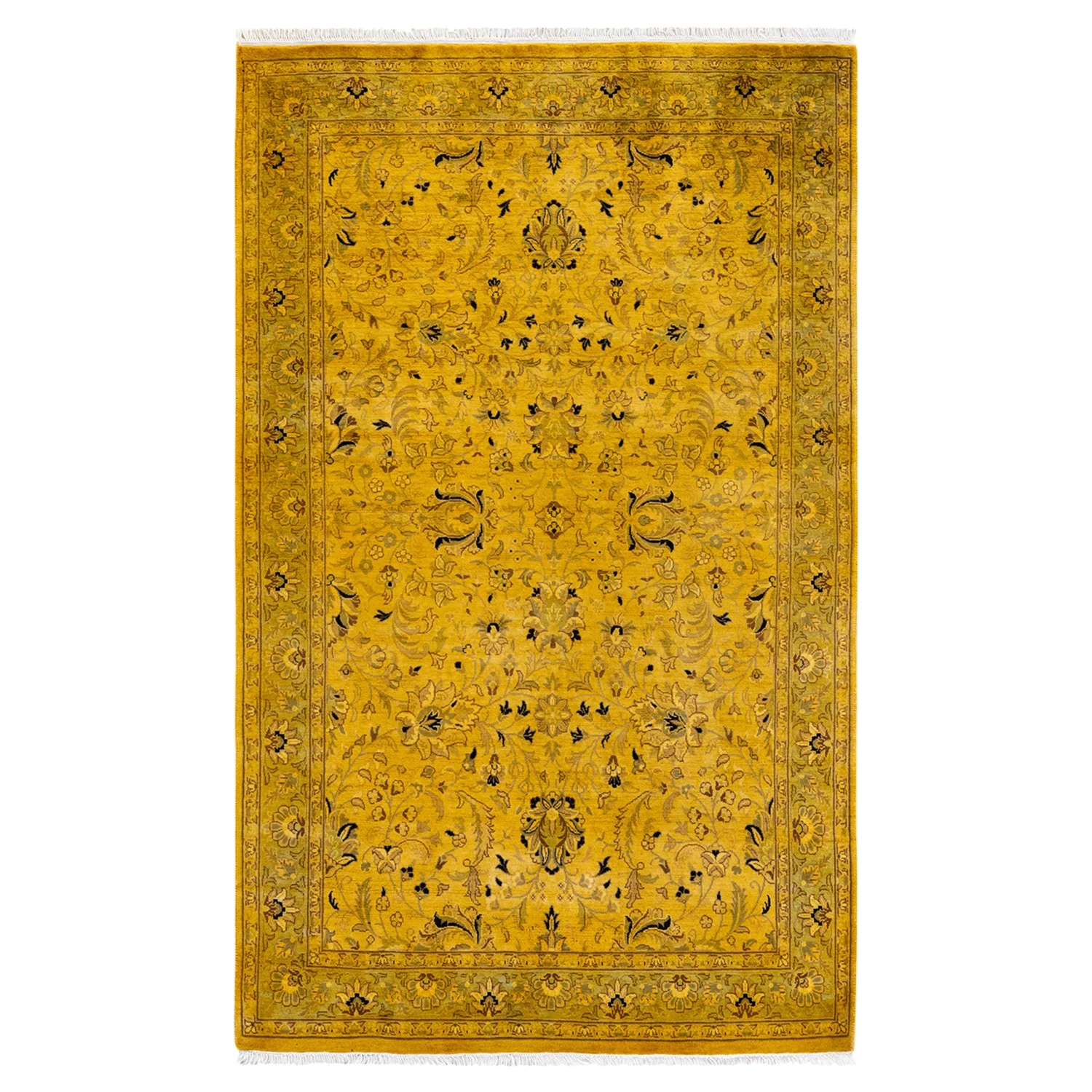 Yellow Overdyed Wool Rug - 4'1" X 6'5" 3 Yellow Overdyed Wool Rug - 4'1" X 6'5"