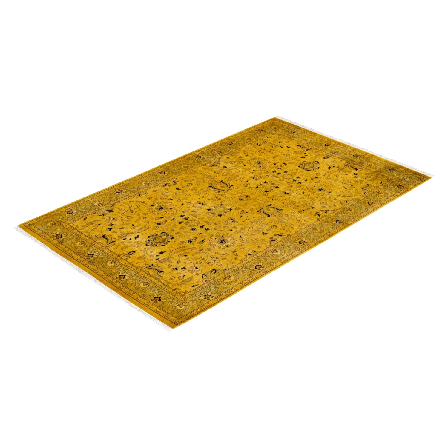 Yellow Overdyed Wool Rug - 4'1" X 6'5" 5 Yellow Overdyed Wool Rug - 4'1" X 6'5" - Image 3