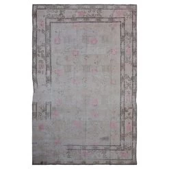 Grey And Pink Vintage Wool Cotton Blend Rug - 6'1" X 9'10"