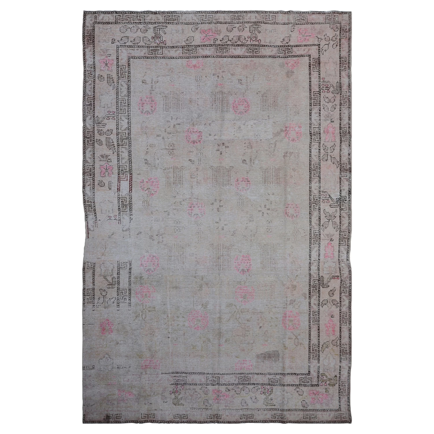 Grey And Pink Vintage Wool Cotton Blend Rug - 6'1" X 9'10" 3 Grey And Pink Vintage Wool Cotton Blend Rug - 6'1" X 9'10"