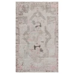 Beige And Pink Vintage Wool Cotton Blend Rug - 5'5" X 9'1"