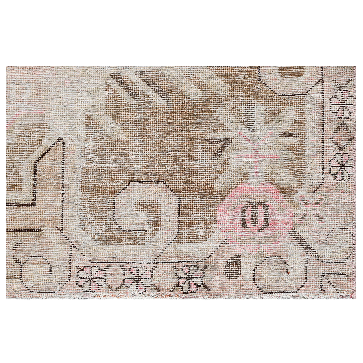 Beige And Pink Vintage Wool Cotton Blend Rug - 5'5" X 9'1" 5 Beige And Pink Vintage Wool Cotton Blend Rug - 5'5" X 9'1" - Image 3