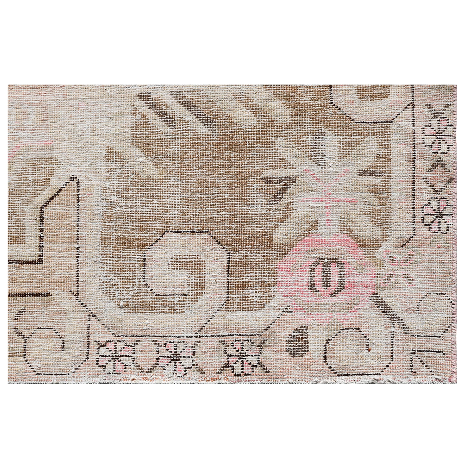 Beige And Pink Vintage Wool Cotton Blend Rug - 5'5" X 9'1" 6 Beige And Pink Vintage Wool Cotton Blend Rug - 5'5" X 9'1" - Image 4