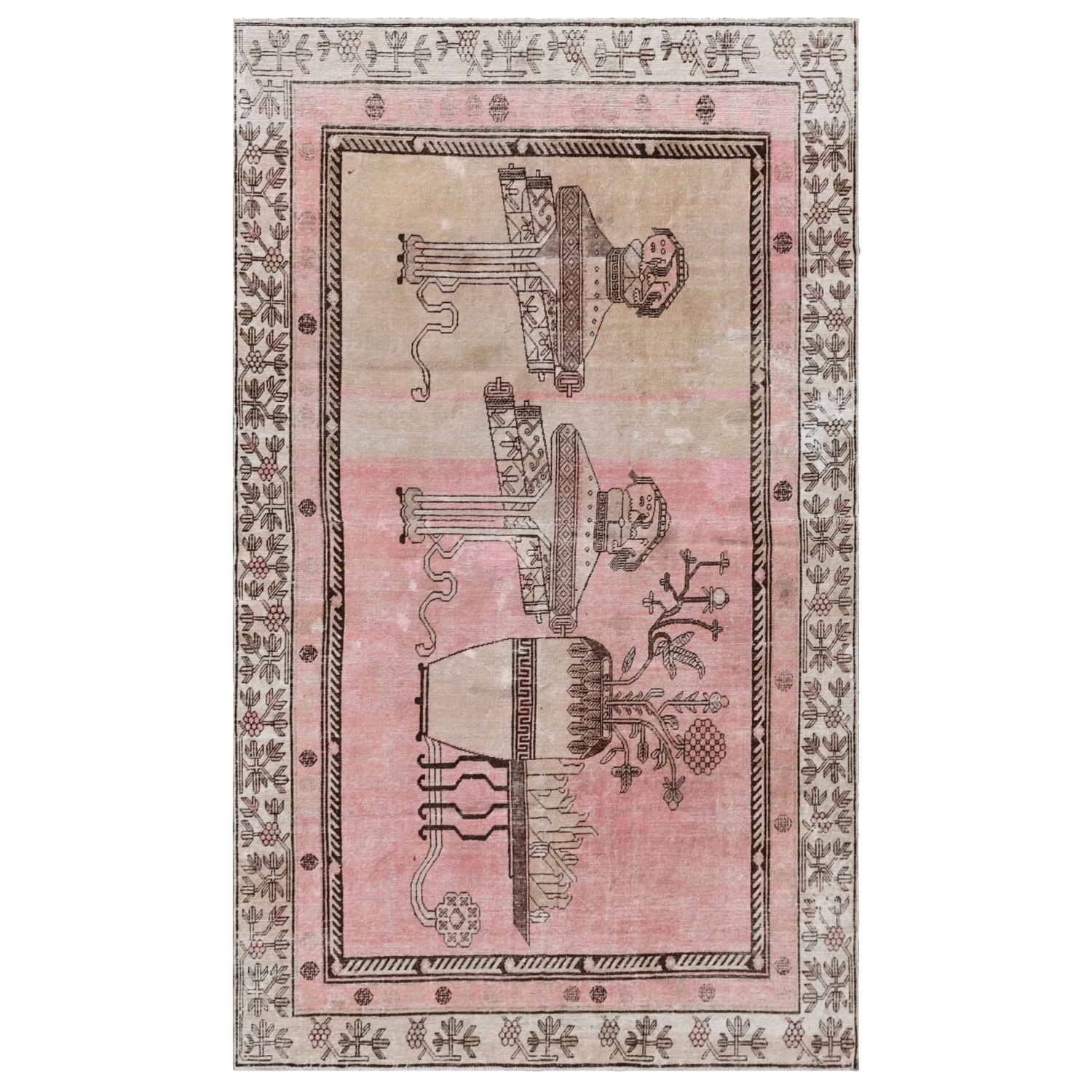 Pink Vintage Wool Cotton Blend Rug - 5'3" X 8'6" 3 Pink Vintage Wool Cotton Blend Rug - 5'3" X 8'6"