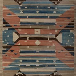 Blue And Pink Modern Kilim Wool Rug - 9' X 11'7" -Home Comprehensive Shop 3042175 2