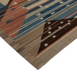 Blue And Pink Modern Kilim Wool Rug - 9' X 11'7" -Home Comprehensive Shop 3042175 3