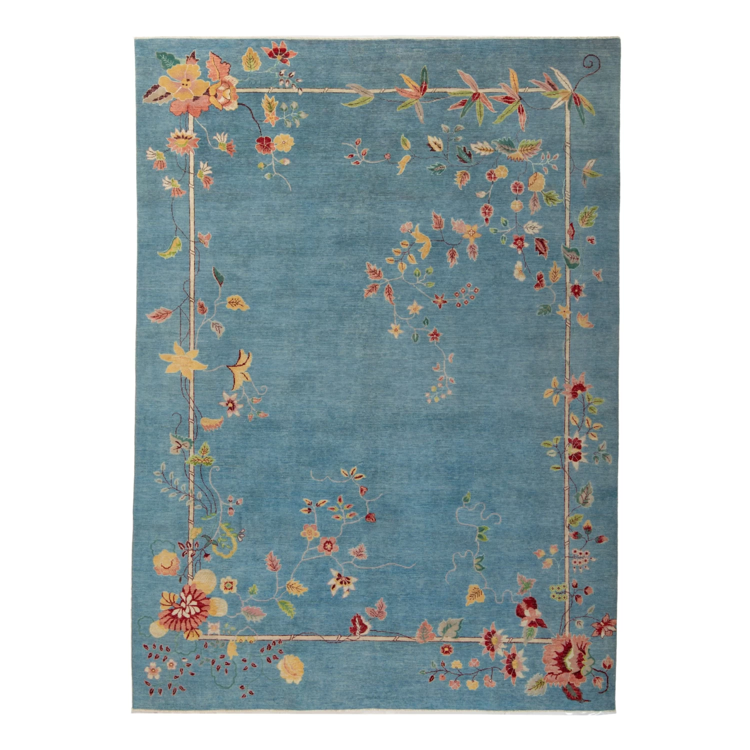 Blue Traditional Art Deco Rug - 9' X 12'1" 3 Blue Traditional Art Deco Rug - 9' X 12'1"