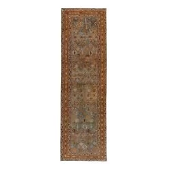 Light Blue And Orange Vintage Traditional Ghabhgaie Wool Rug - 3'4" X 11'1"