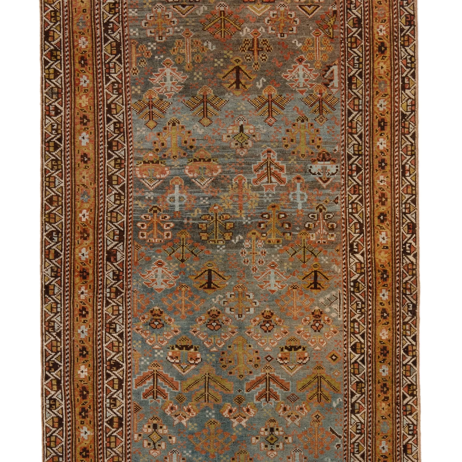 Light Blue And Orange Vintage Traditional Ghabhgaie Wool Rug - 3'4" X 11'1" 4 Light Blue And Orange Vintage Traditional Ghabhgaie Wool Rug - 3'4" X 11'1" - Image 2