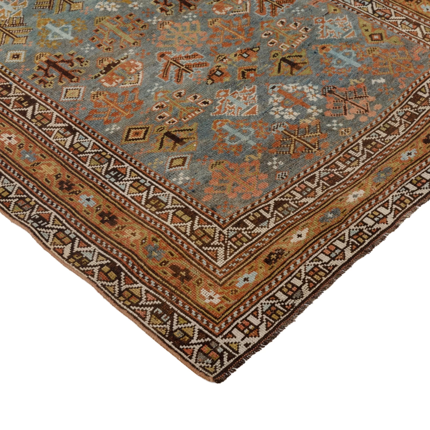 Light Blue And Orange Vintage Traditional Ghabhgaie Wool Rug - 3'4" X 11'1" 5 Light Blue And Orange Vintage Traditional Ghabhgaie Wool Rug - 3'4" X 11'1" - Image 3