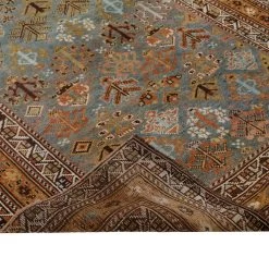 Light Blue And Orange Vintage Traditional Ghabhgaie Wool Rug - 3'4" X 11'1" 10 Light Blue And Orange Vintage Traditional Ghabhgaie Wool Rug - 3'4" X 11'1" -Home Comprehensive Shop 3044679 4