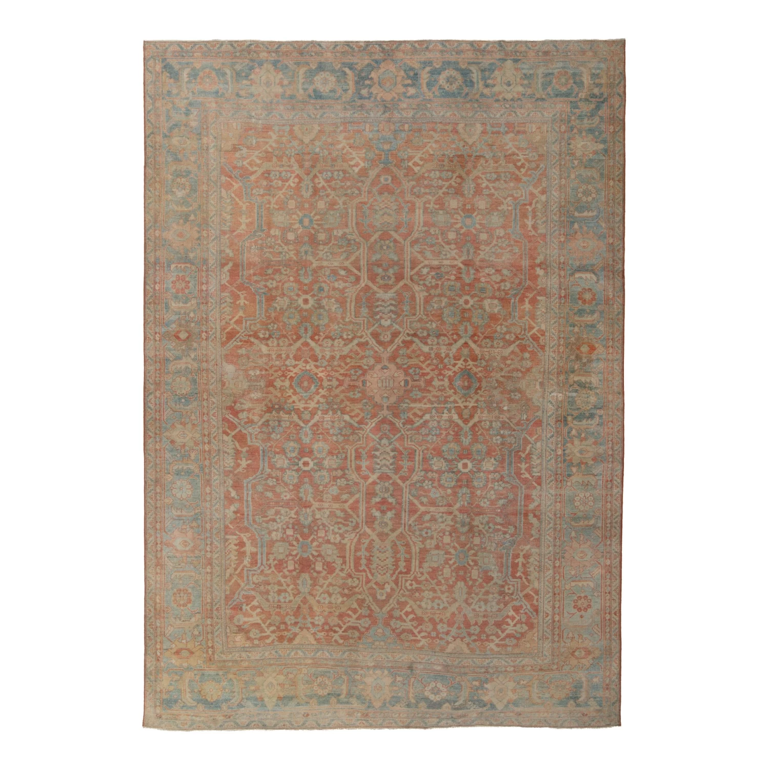 Orange And Blue Antique Traditional Sultanabad Rug -8'7" X 12'9" 3 Orange And Blue Antique Traditional Sultanabad Rug -8'7" X 12'9"