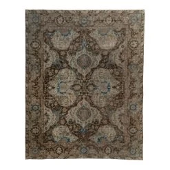 Brown And Blue Antique Traditional Tabriz Rug -9' X 11'5"