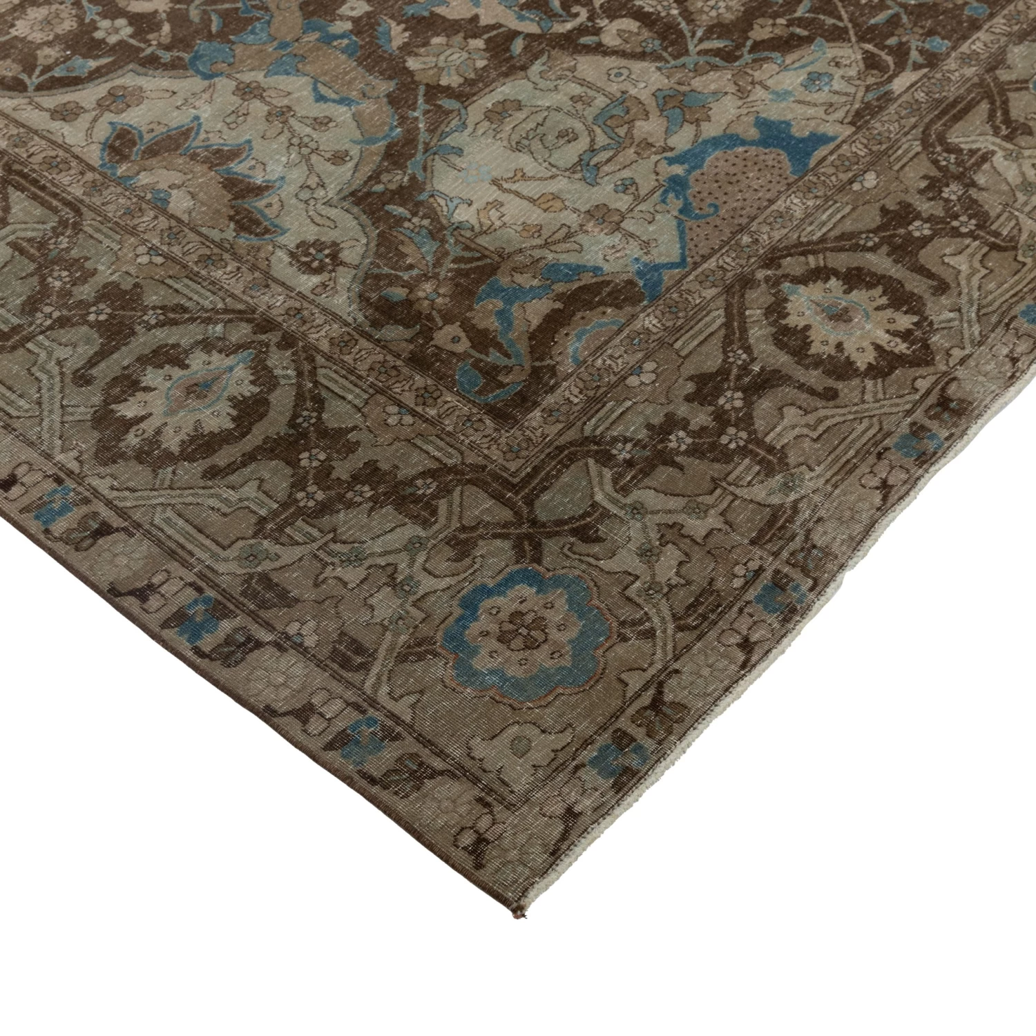 Brown And Blue Antique Traditional Tabriz Rug -9' X 11'5" 5 Brown And Blue Antique Traditional Tabriz Rug -9' X 11'5" - Image 3