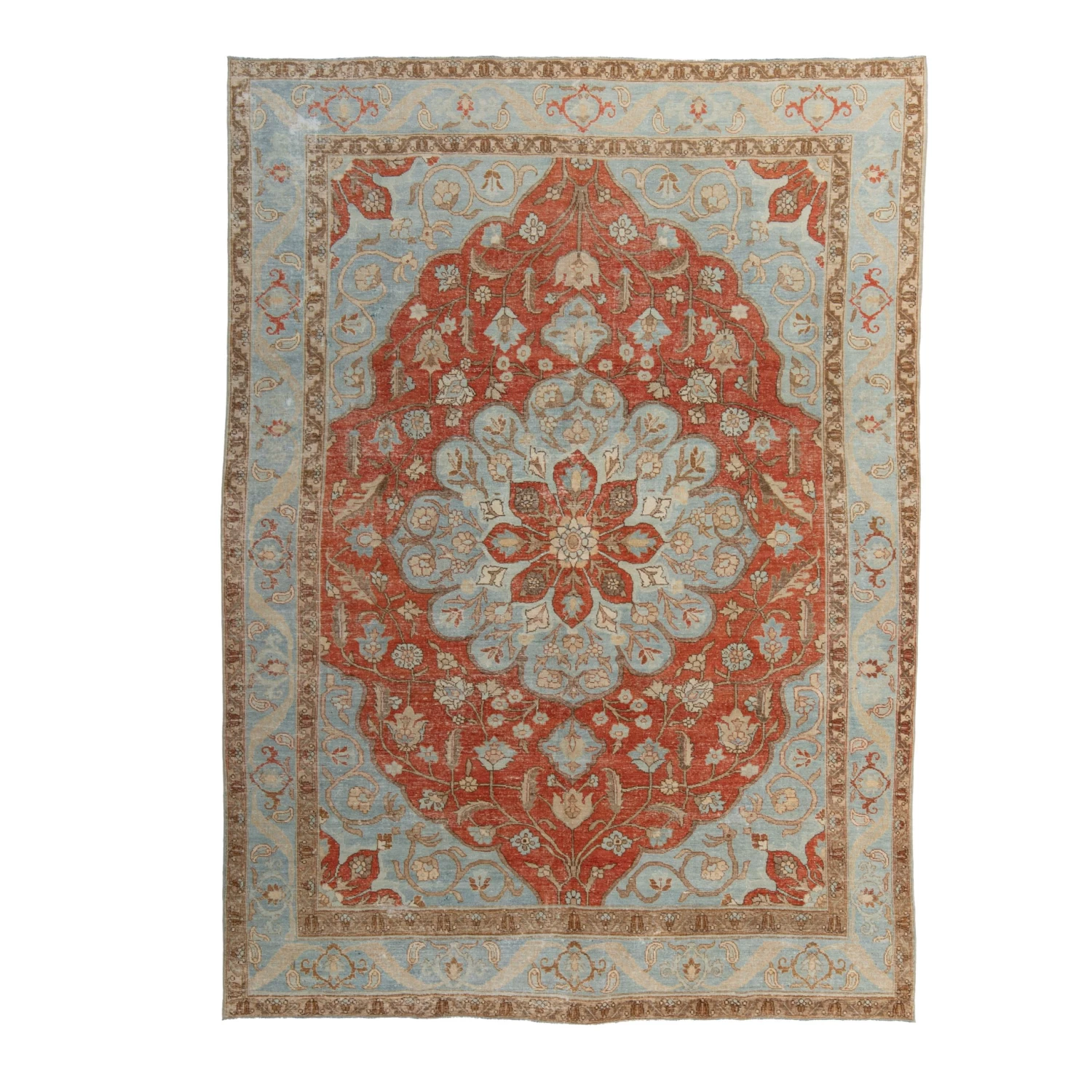 Blue And Orange Antique Traditional Tabriz Rug -8'1"x 11'6" 3 Blue And Orange Antique Traditional Tabriz Rug -8'1"x 11'6"