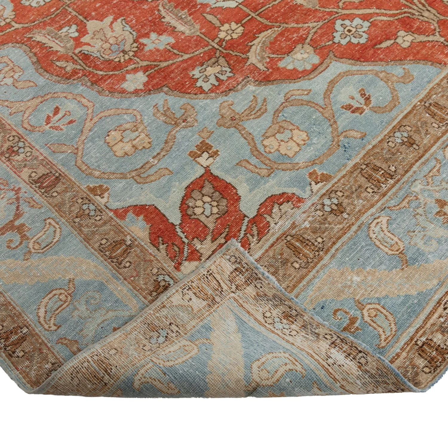 Blue And Orange Antique Traditional Tabriz Rug -8'1"x 11'6" 6 Blue And Orange Antique Traditional Tabriz Rug -8'1"x 11'6" - Image 4