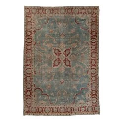 Blue And Red Antique Traditional Tabriz Rug -9' X 13'1"
