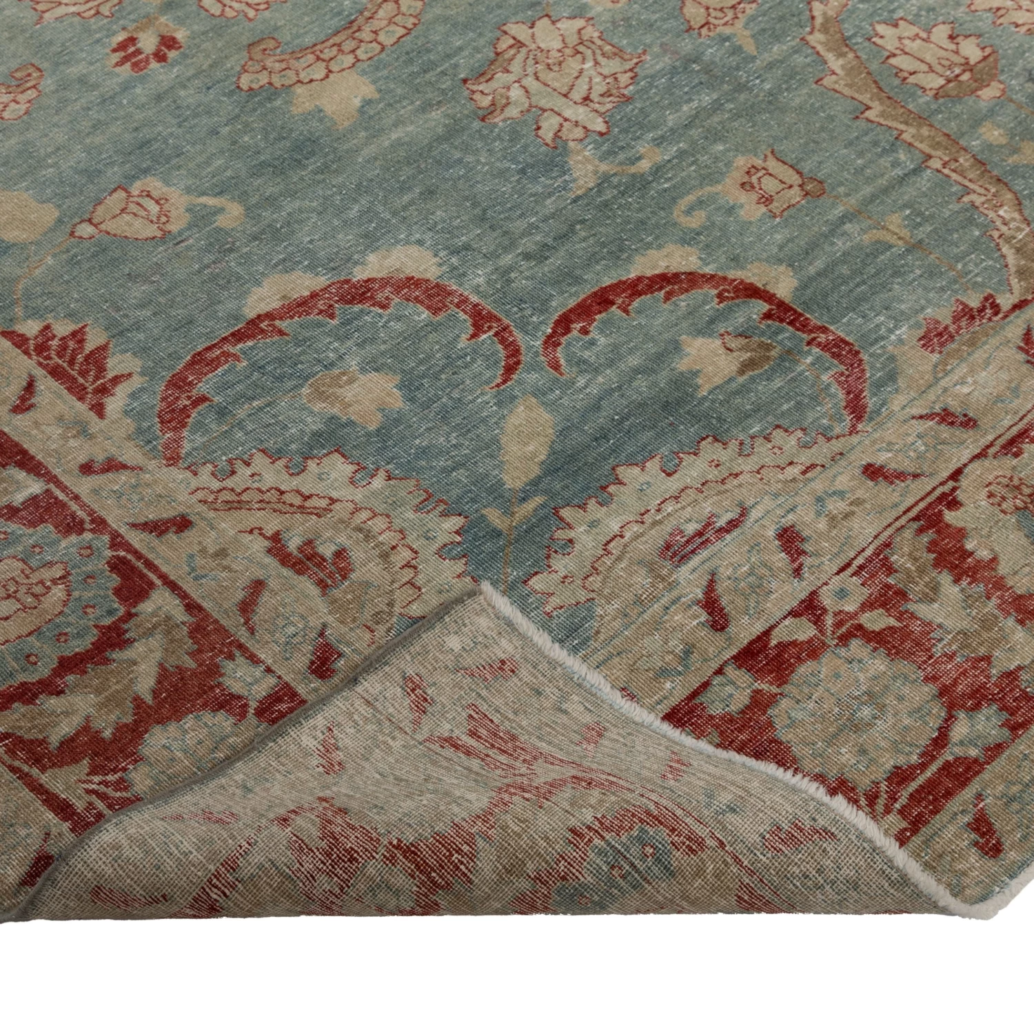 Blue And Red Antique Traditional Tabriz Rug -9' X 13'1" 6 Blue And Red Antique Traditional Tabriz Rug -9' X 13'1" - Image 4