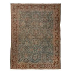 Blue And Red Antique Traditional Tabriz Rug -9'7" X 12'